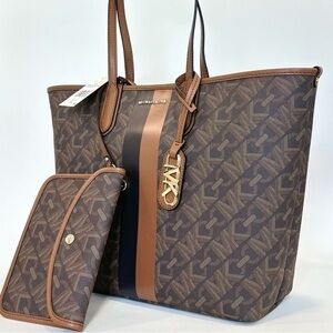 Michael Kors Empire Logo Eliza Large East West Open Tote with pouch wallet